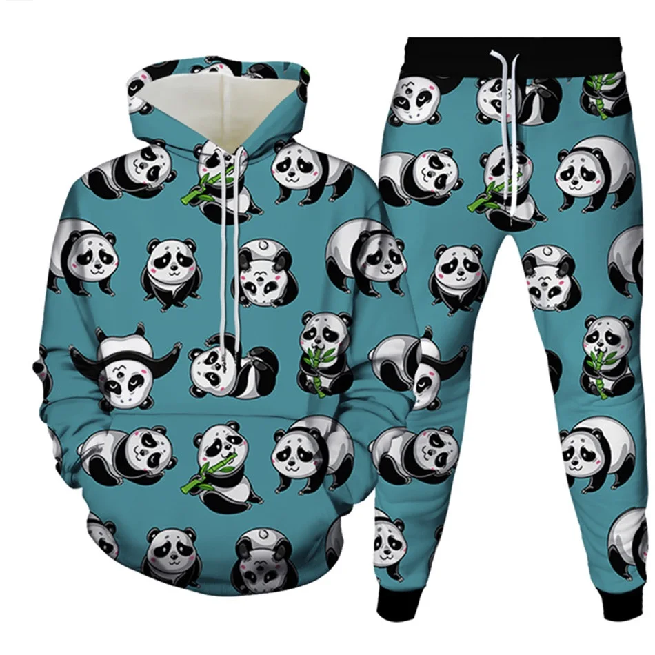 Autumn Men Hoodies+Pants Set Animal Panda Monkey Cartoon Sportswear Suit Women Tracksuits Clothing Casual Pullover High-quality 5