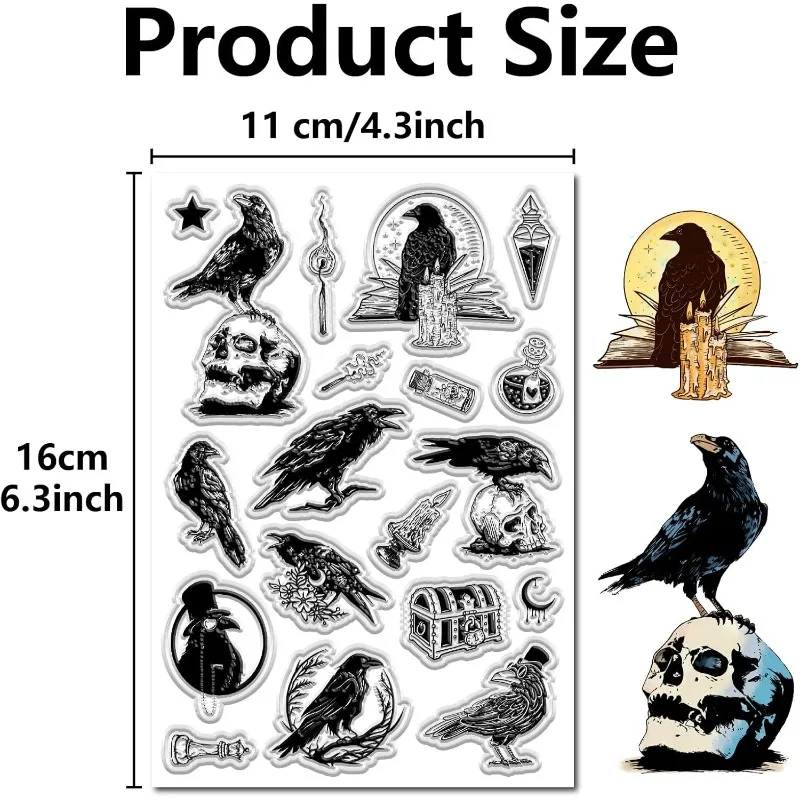 1Sheet Crow Clear Stamps Magic Potion Reusable Postmark Vintage Transparent Silicone Stamp Seals for Journaling Card Making clear stamps,clear rubber stamps