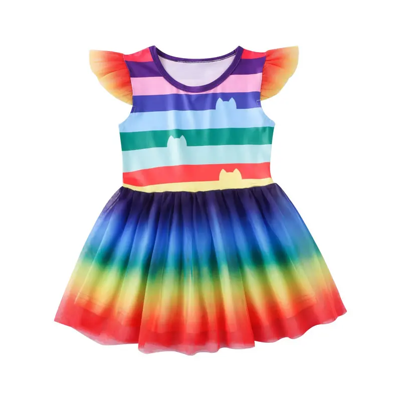 

2023 Gabbys Dollhouse Costume For Baby Girl Lace Rainbow Dress Summer Gabby Doll House Kid Up Striped Party Princess Frock