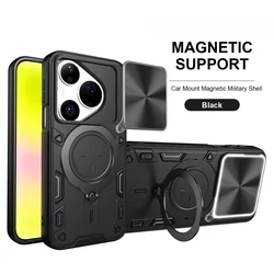 360° Rotating Magnetic Protective Phone Case with Lens Sliding Cover for HUAWEI Pura 90 Pro Max (Black)