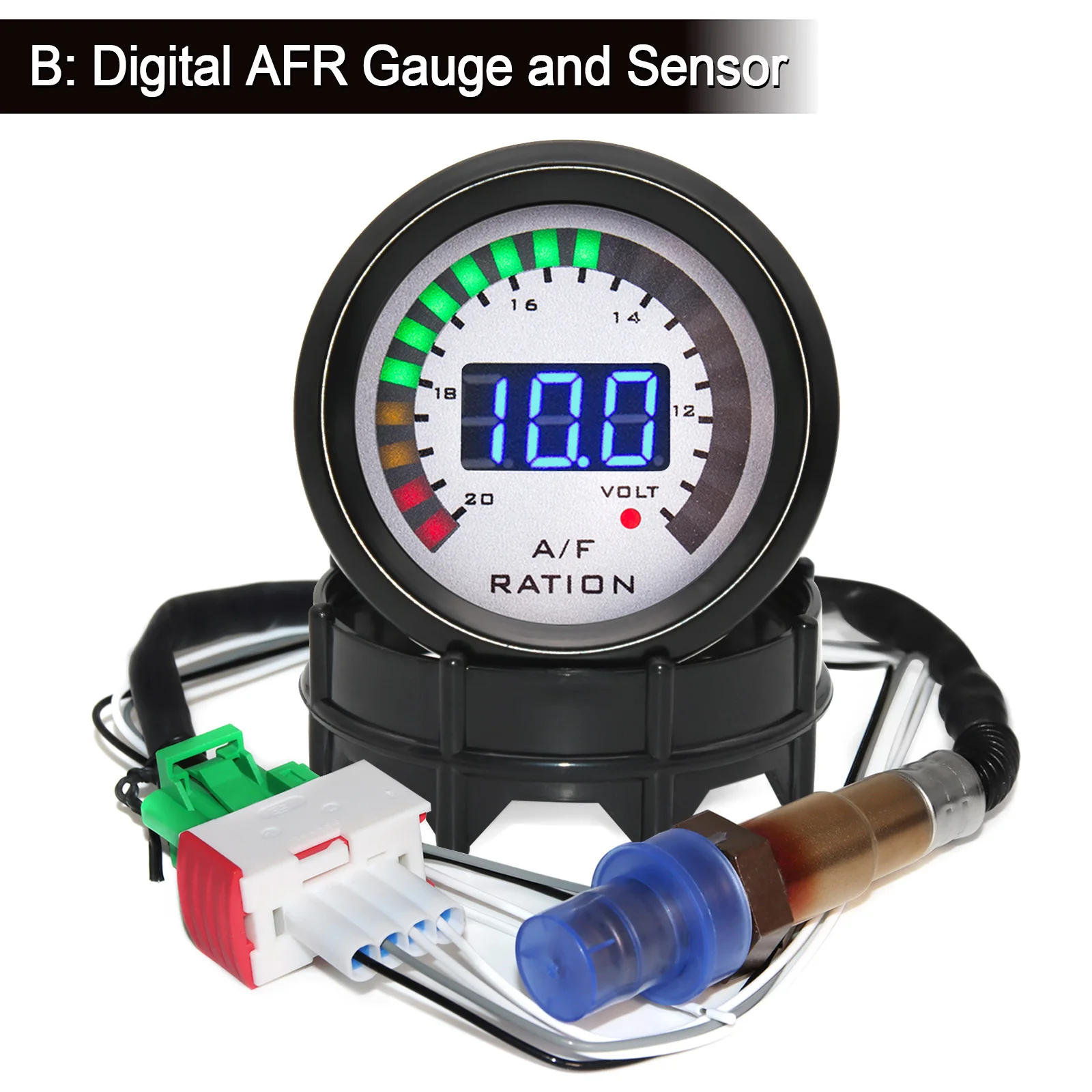 52MM LED Digital Air Fuel Ratio Gauge + Narrowband O2 Oxygen Sensor 12V Voltmeter 2 in 1 For Racing Car car gauge