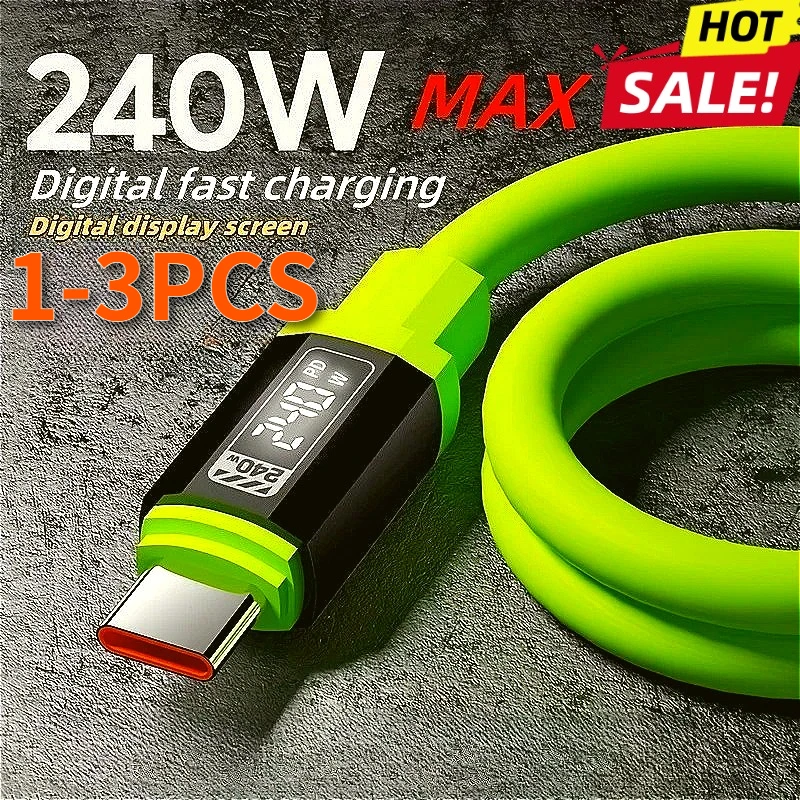 240W USB A to C C Cable with Power Display Fast Charging Charger for IPhone 15 16 17 Samsung Xiaomi Huawei Phones Type C Cord