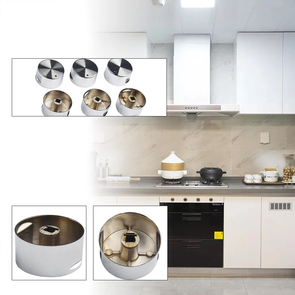 

Cooktop Handle Rotary Switch Round Silver Simple Zinc Alloy 38*19mm Diameter 6mm Easy Installation Embedded Hole