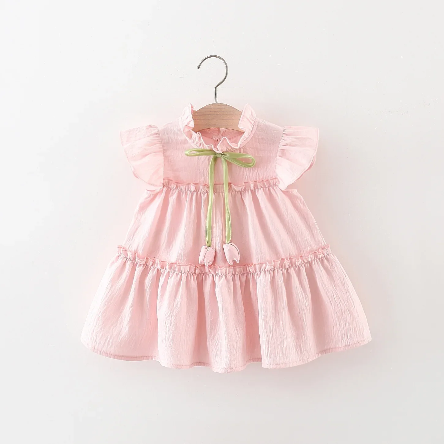 Girls Dress Baby Girl Dress Summer Baby Girl Dress Sweet Flying Sleeves Cute Solid Color Tulip Bow Princess Dress Suitable for 0-4 Years Old