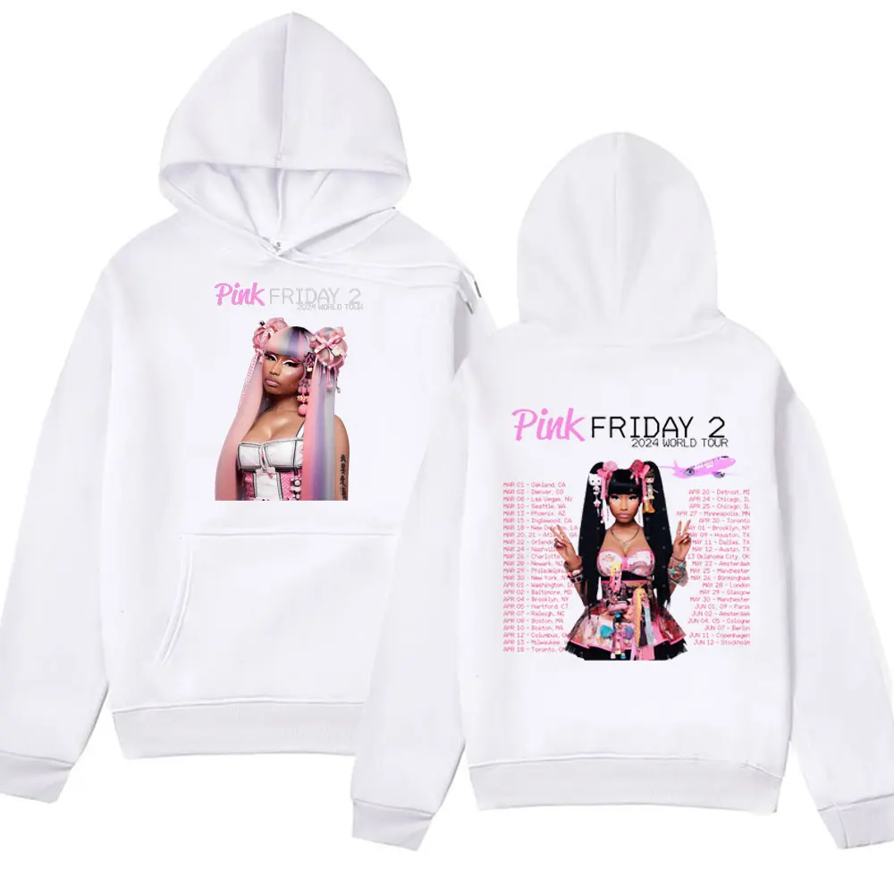 Rapper Nicki Minaj Pink Friday 2 2024 World Tour Print Hoodie Men Women Hip Hop Fashion Oversized Sweatshirts Fleece Pullover