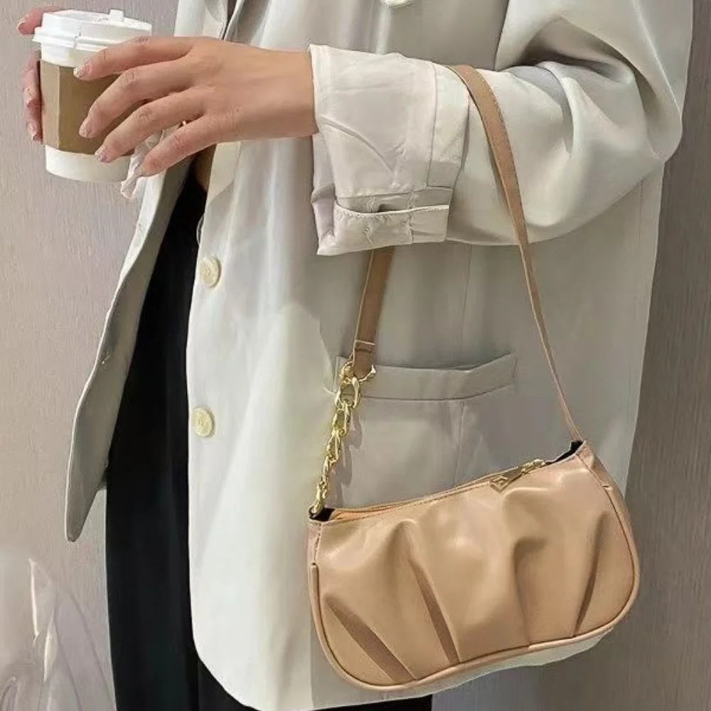 

Однотонная женская сумка, Новая мягкая плиссированная сумка из ПУ кожи на цепочке, сумка-тоут