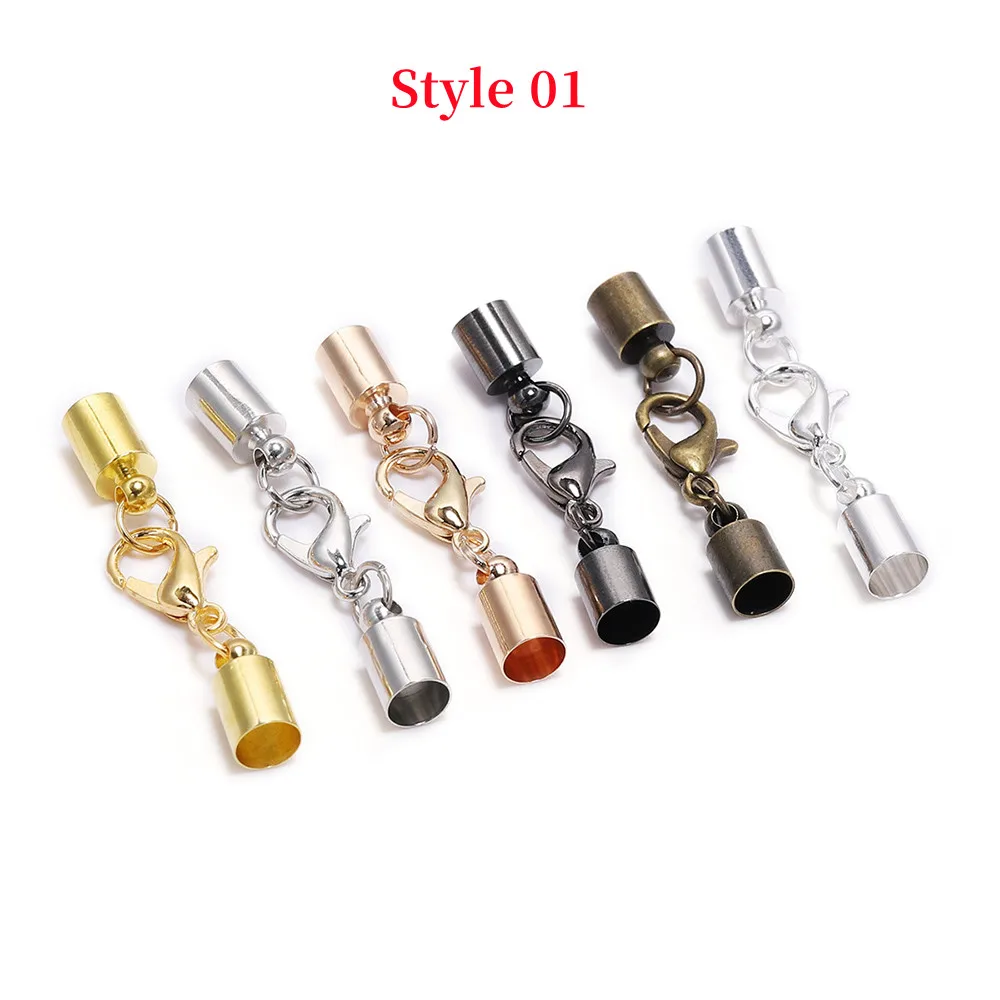 10 teile/los 3-10mm Karabiner Haken Lederband Crimps End Spitze Kappen Anschlüsse Verlängerung Kette Für Armband schmuck Machen – Detail 1