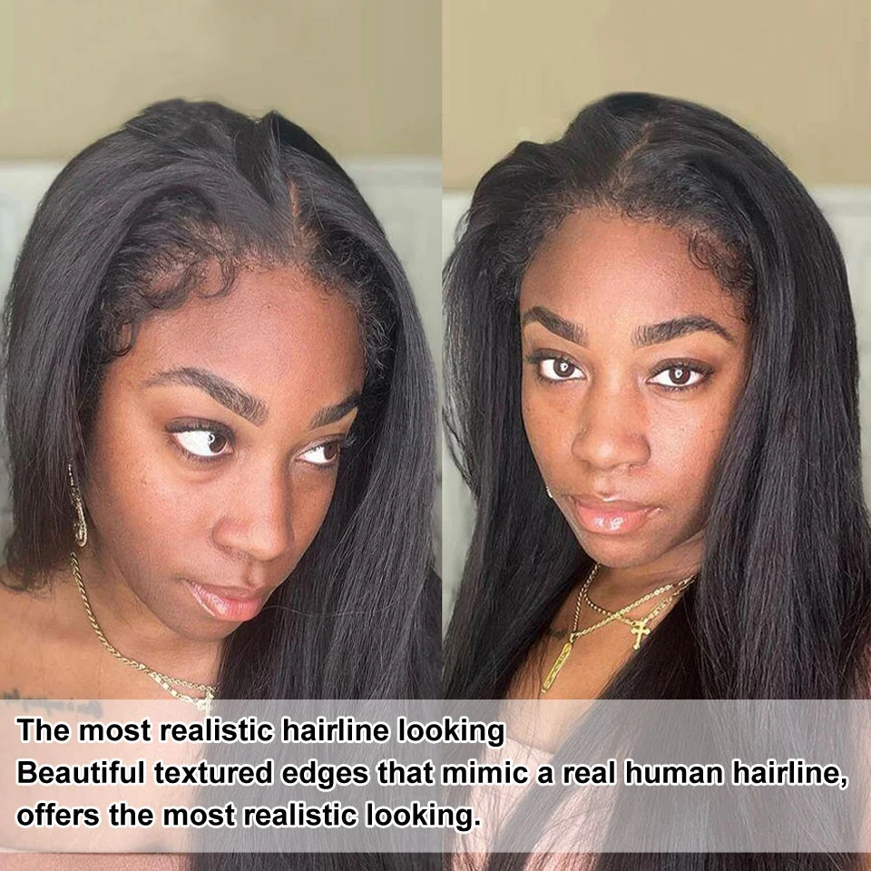 4C Edges Hairline with Curly Baby Hair Wig Bone Straight 13X4 Transparent Lace Frontal Human Hair Wigs For Women 4x4 Closure Wig 2
