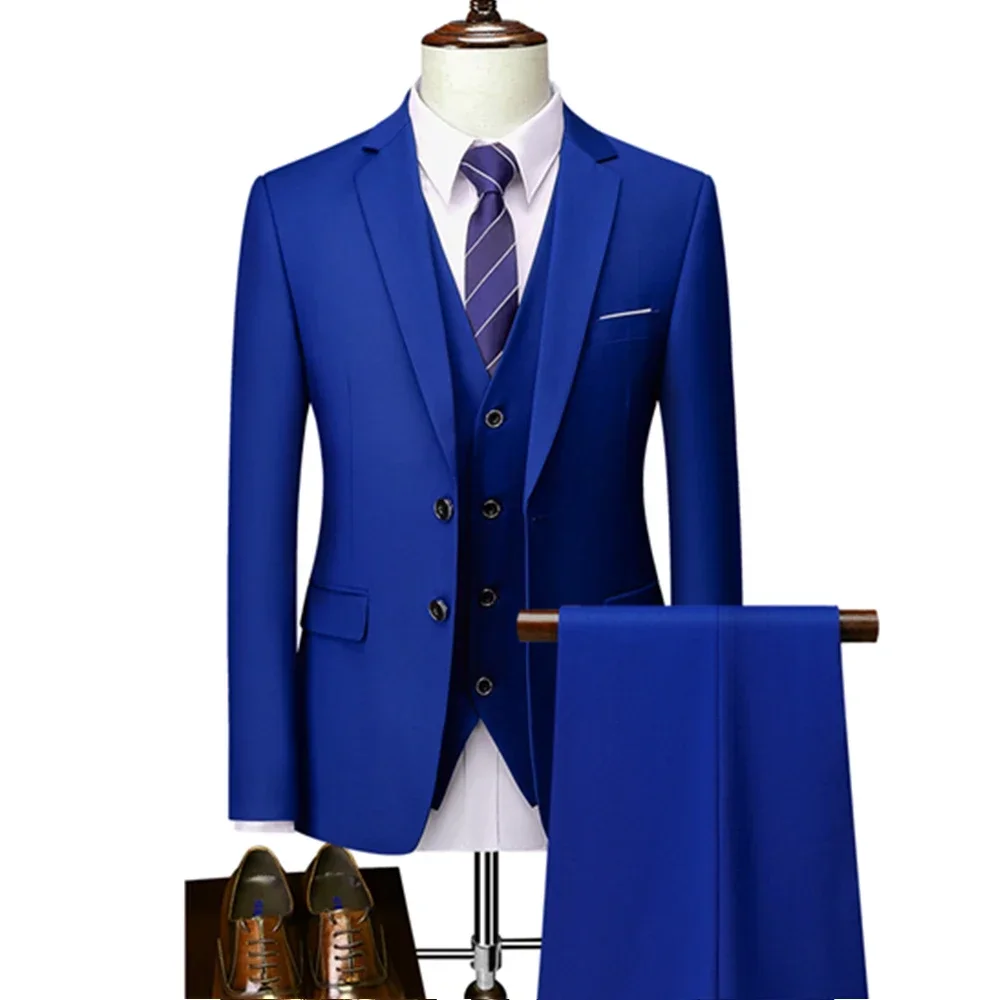 Blazers Jacket Pants Vest 3 Pcs Set / 2 Pieces Suits Men Business Solid Color Wedding Dress Coat Trousers