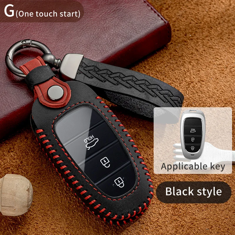 

Crazy Horse Leather Car Key Cover for Hyundai Santa Fe Tucson 2022 NEXO NX4 Atos Solaris Prime 2021 Auto Shell Fob Case Keychain