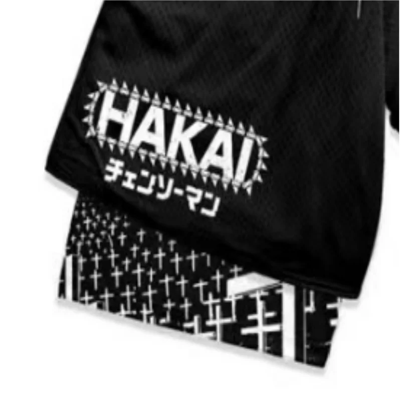 Summer 20243d printed double shorts men's fitness fashion sports casual quarter pants mesh breathable quick dry