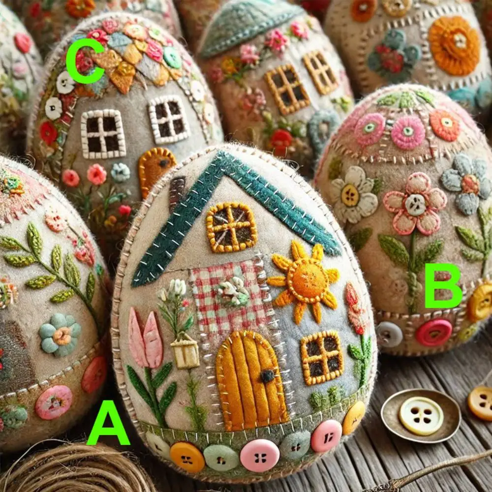 Handmade Patchwork Felt Egg House DIY Kit Felt Easter Egg House Chick Craft Kit Handmade Embroidered Easter Eggs