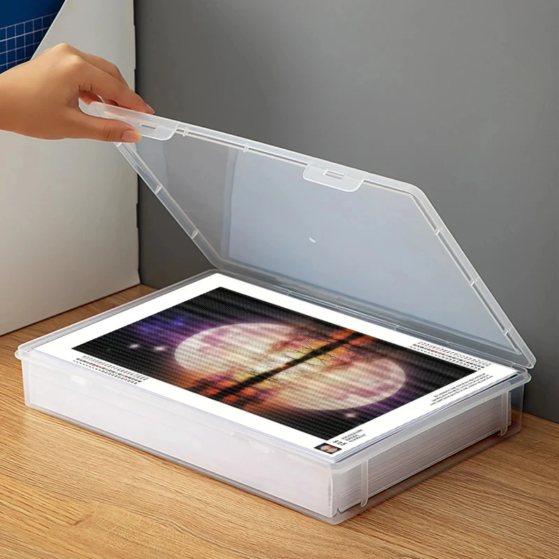 A4 Diamond Painting Storage Box with Lid Transparent Plastic Desk Organizer for Craft Tools & Supplies Dustproof
