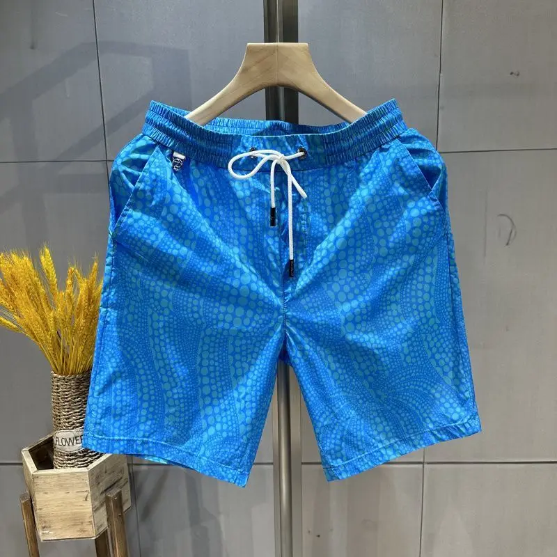 

2024 Youth Luxury Ice Shreds Casual Summer Thin Style Middle Pants Men Quick Drying Solid Color Printing Elastic Waist Shorts