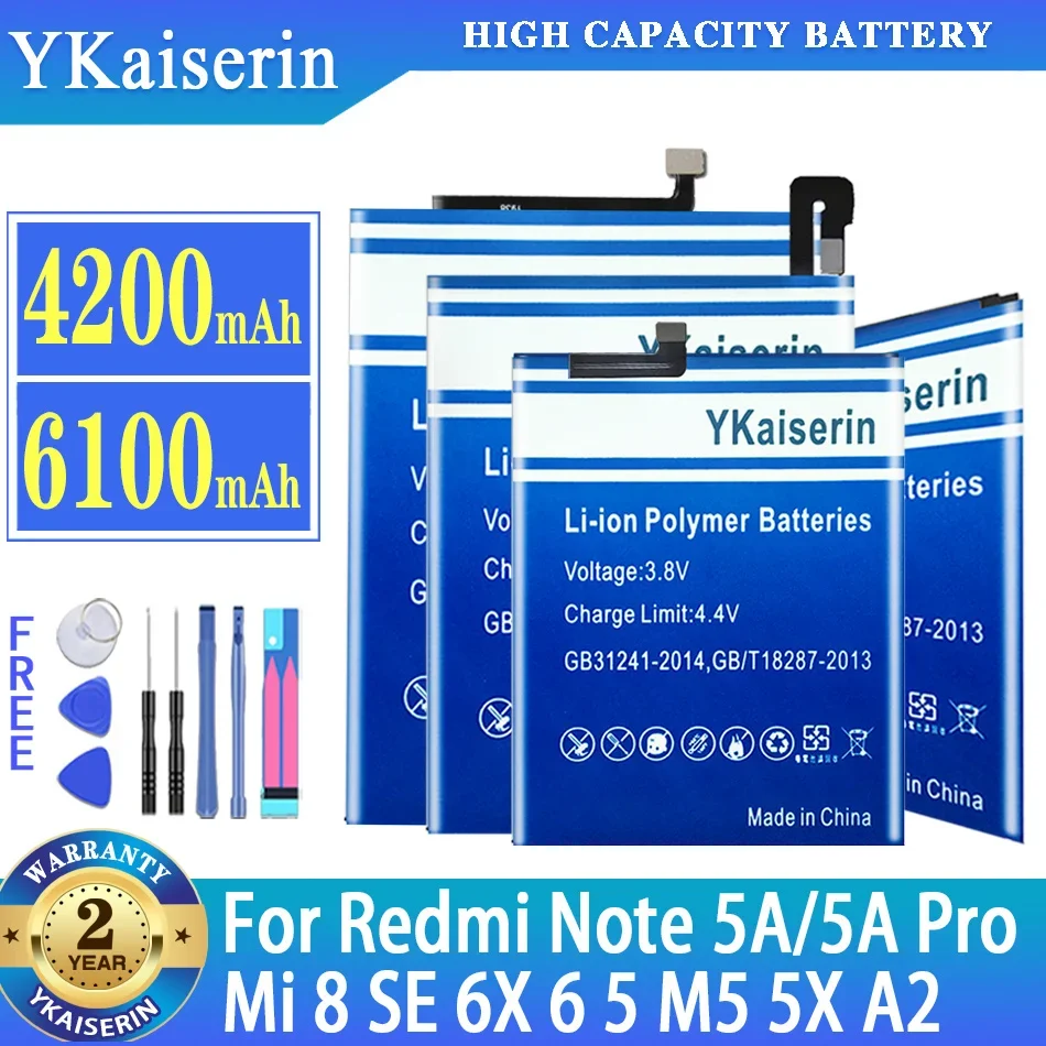 

Аккумулятор ykaisсеребрин BM22 BN31 BM39 BN36 для Xiaomi 9 M9 для Redmi Note5A pro для Xiaomi Mi 8 SE 6X 6 Mi 5 M5 5X Mi A2