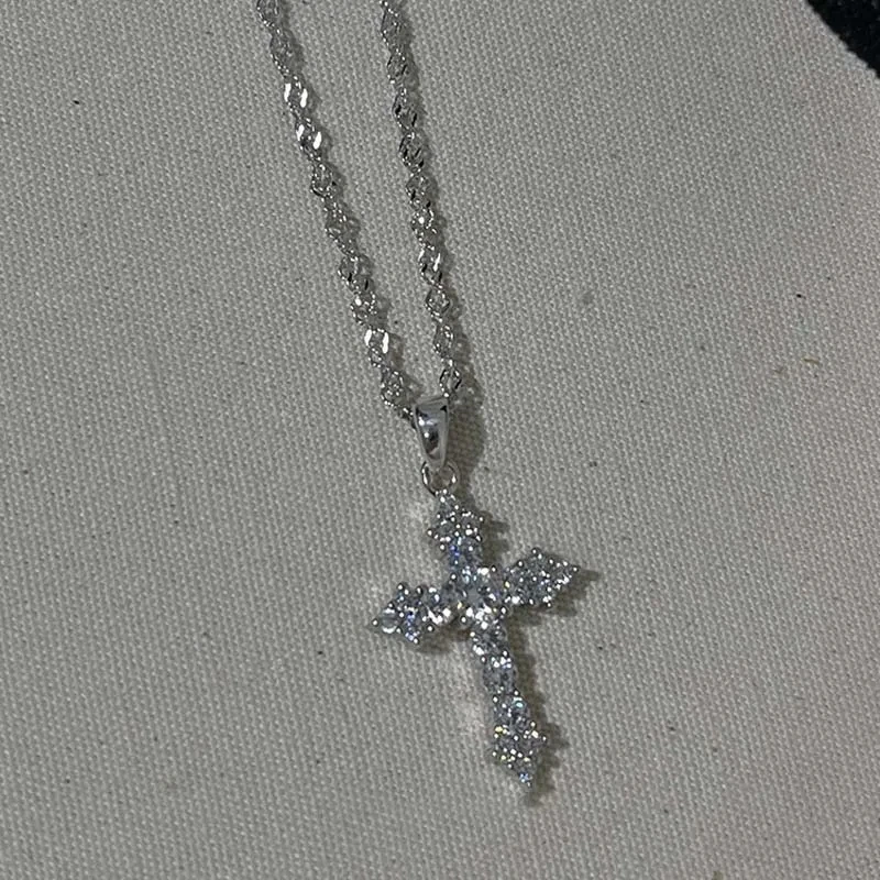 Shiny Crystal Zircon Cross Pendant Necklace for Women