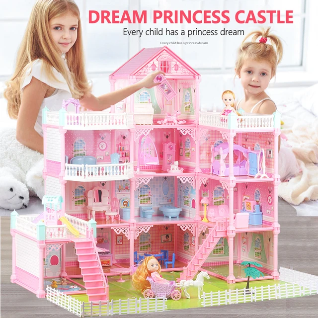 New Big Size Girls Princess Villa Toy Handmade Doll House Castle DIY House  Toy Dollhouse Birthday Gifts Educational Toys