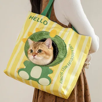 Borsa Trasporto Animali Domestici Traspirante, Borsa da Viaggio Portatile per Gatti e Cuccioli con Foro, Borsa in Tela per Trasporto Animali, per Viaggi all'Aperto