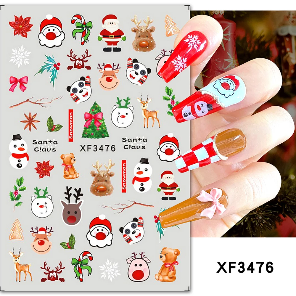 

1PC 3D Christmas Gingerbread Man Snowflake 3D Nail Stickers Cute Cartoon Penguin Santa Xmas Sliders Decals Winter Decoration