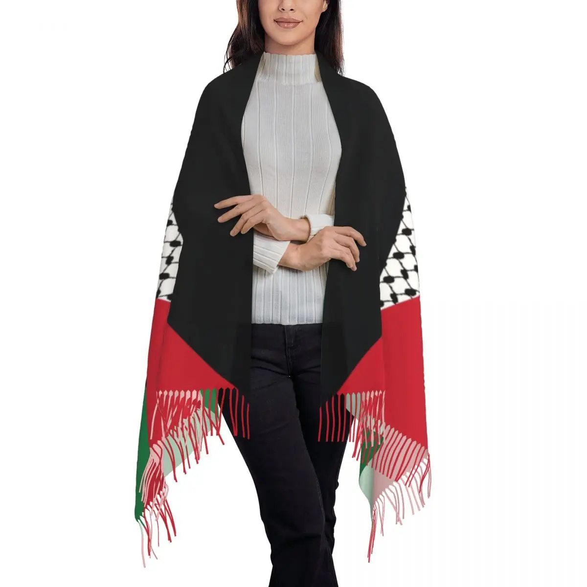 Custom Print Palestines Flag Scarf Women Men Winter Fall Warm Scarves Palestinians Hatta Kufiya Keffiyeh Pattern Shawl Wrap