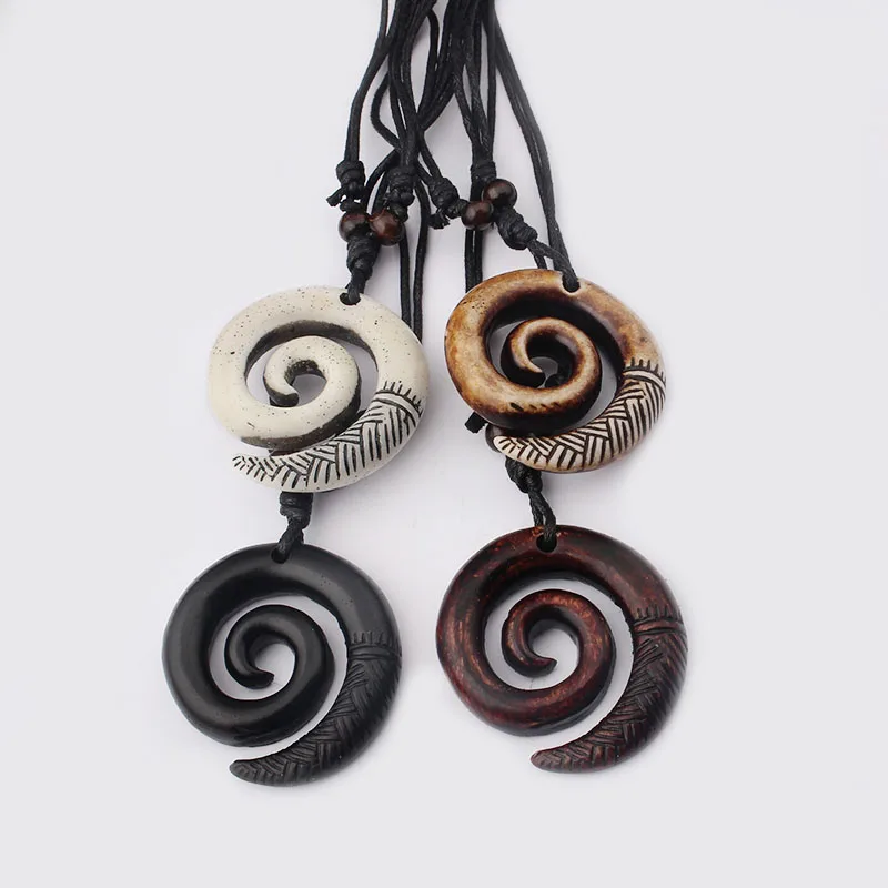 12pcs Tribal Swirl Resin Pendants Necklace Totem Amulet Charms Necklaces Neutral Fashion Jewelry Choker Wholesale