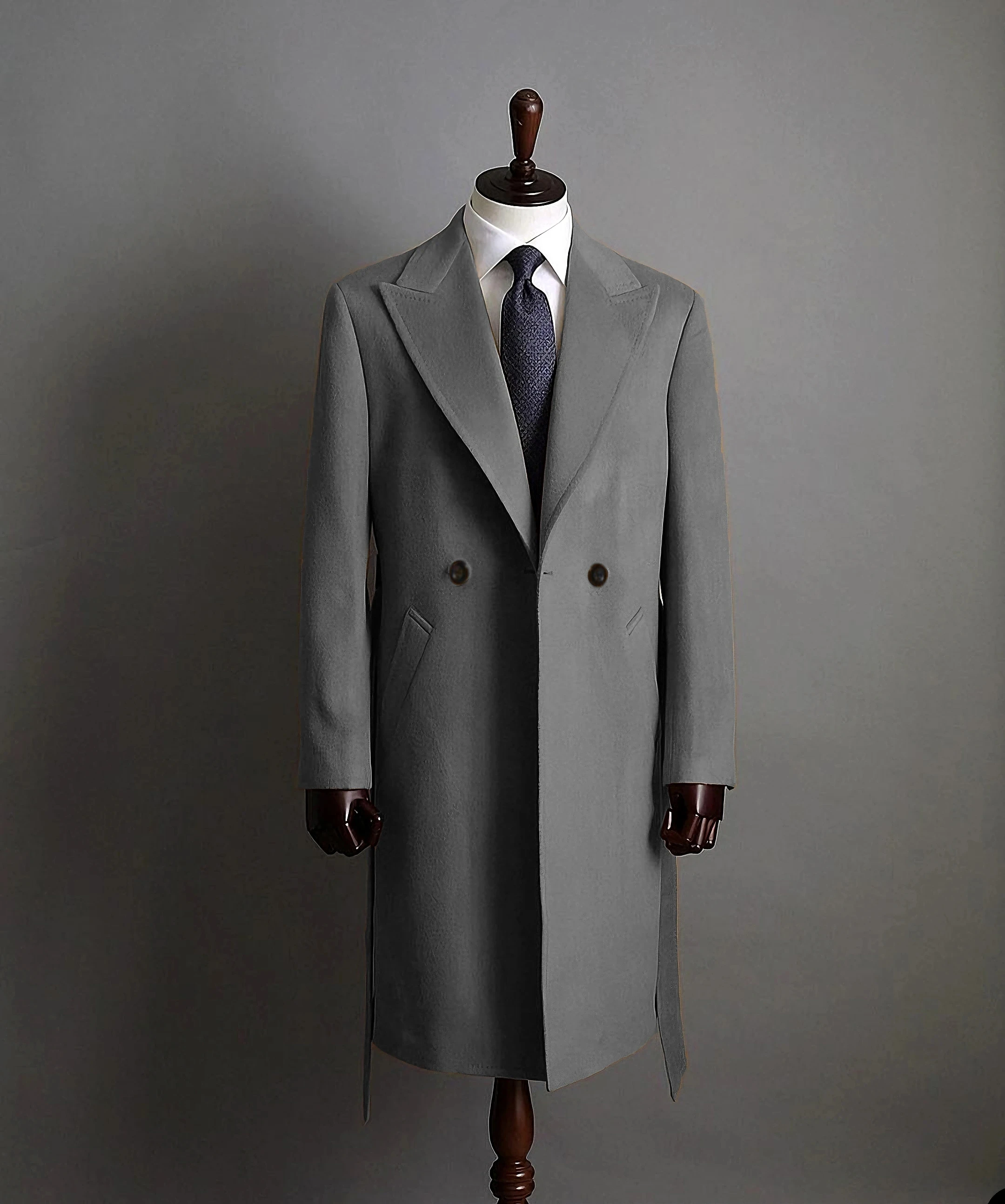 Modern Men's Trench Coat Peaked Lapel Slim Fit Double Breasted Casual Long Business Banquet Coat Jacket Men's Coats