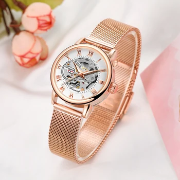 2024 High End Luxury Brands Steel Skeleton Mechanical Woman Watch Ladies Watches Stainless Steel Fashion Women's Wristwatch