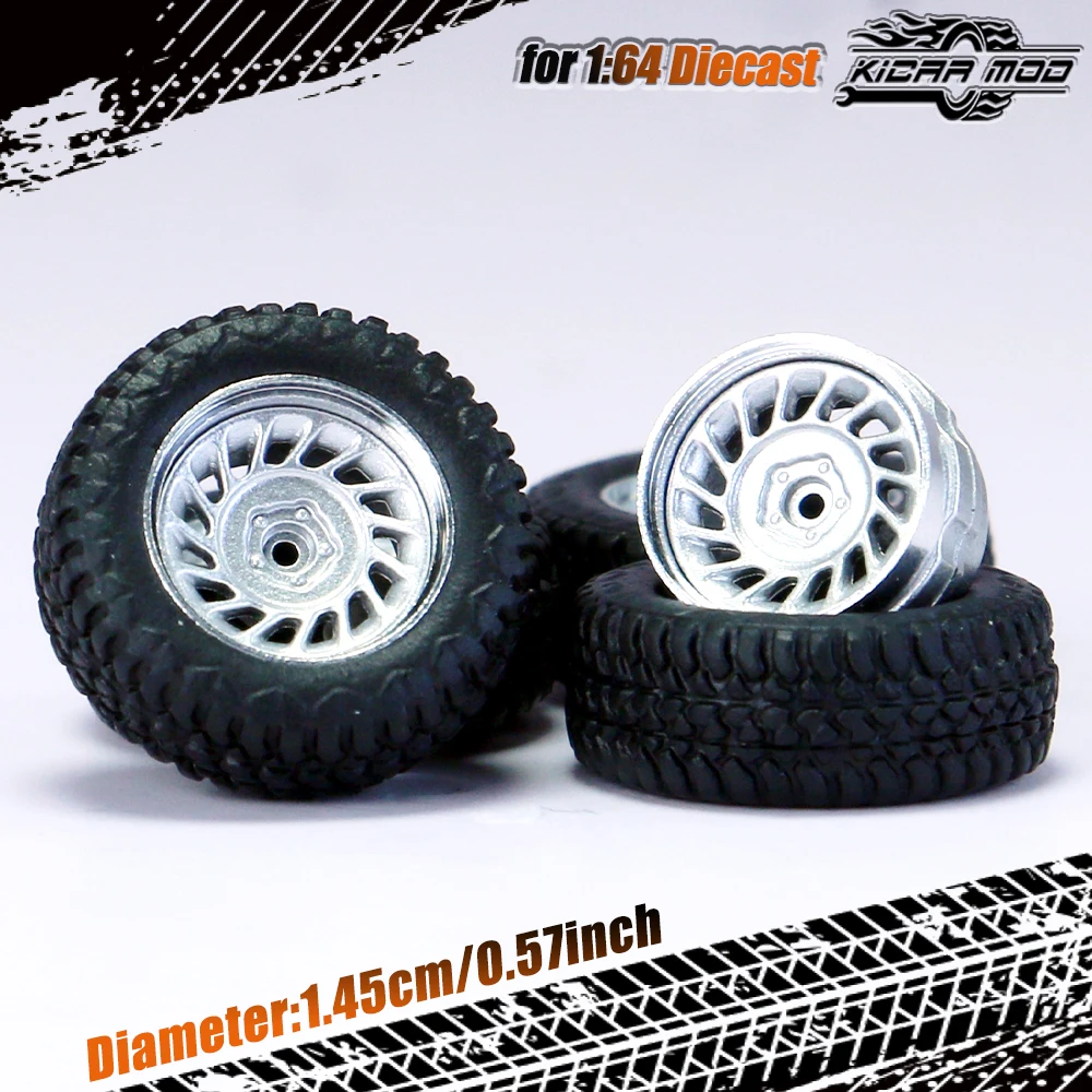 Kicarmod 1/64 Modellauto Allterrain-Räder mit Gummireifen Nietenachse Metallfelgen Durchmesser 14,5mm Umbauteile für Geländefahrzeuge – Detail 18