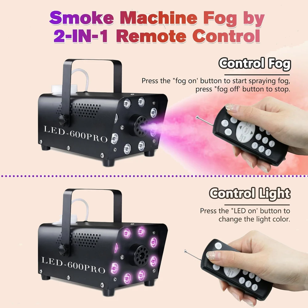 Macchina Del Fumo Portatile 900W Con Luci LED RGB - Effetti Nebbia Professionale Per Feste E Eventi - Foto 8