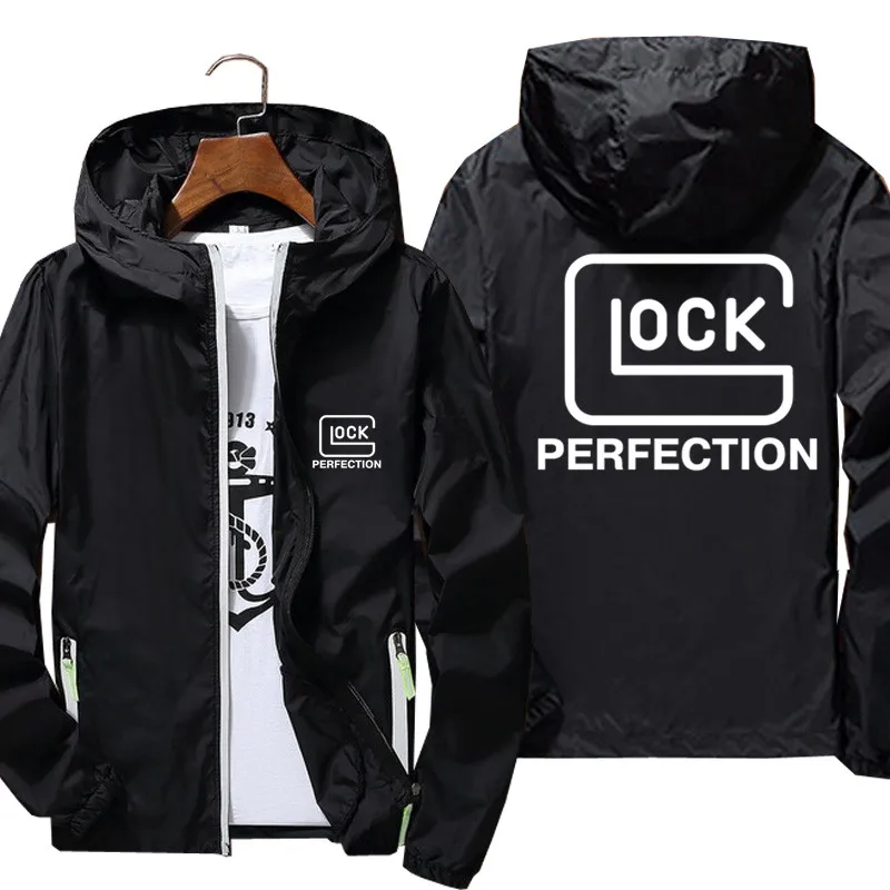 

Men's Glock Perfection Shooting Casual Zipper Windbreaker Pilot Coat Thin Windbreaker Bomber Hooded Jacket Male Sport Top S-7XL