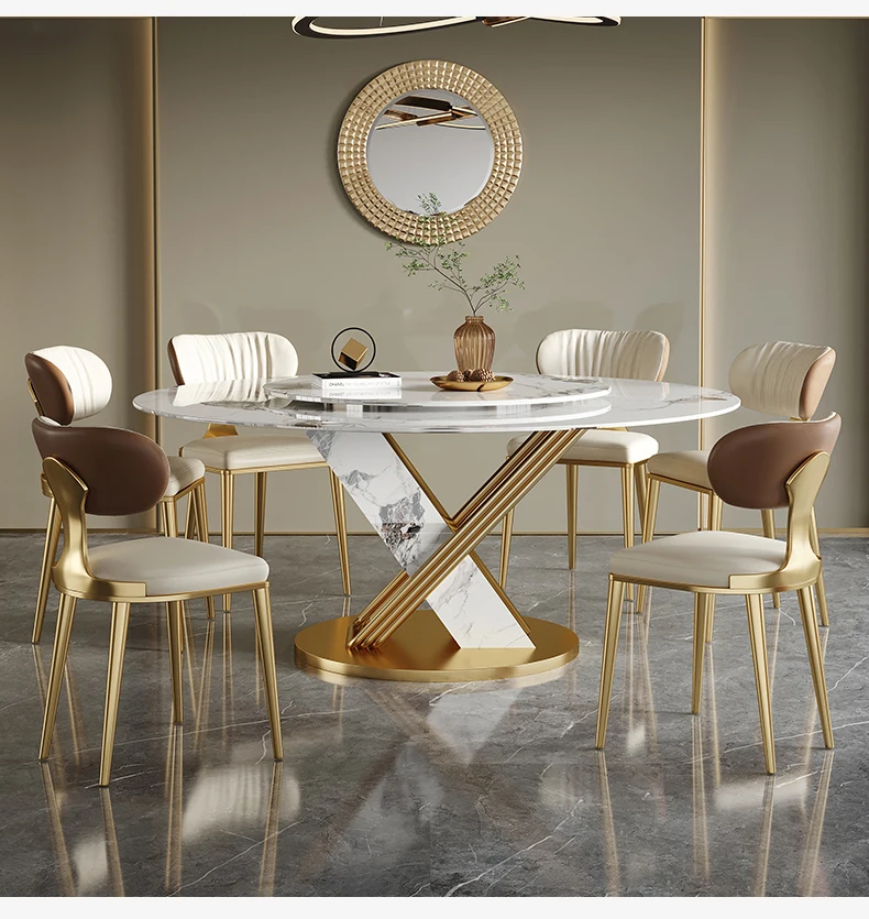 Description Picture 3 of itemStainless Steel Round Table With 360°Rotating Smooth Turntable Designer Rock Slab Kitchen Table Chair Esstisch Dining Furniture