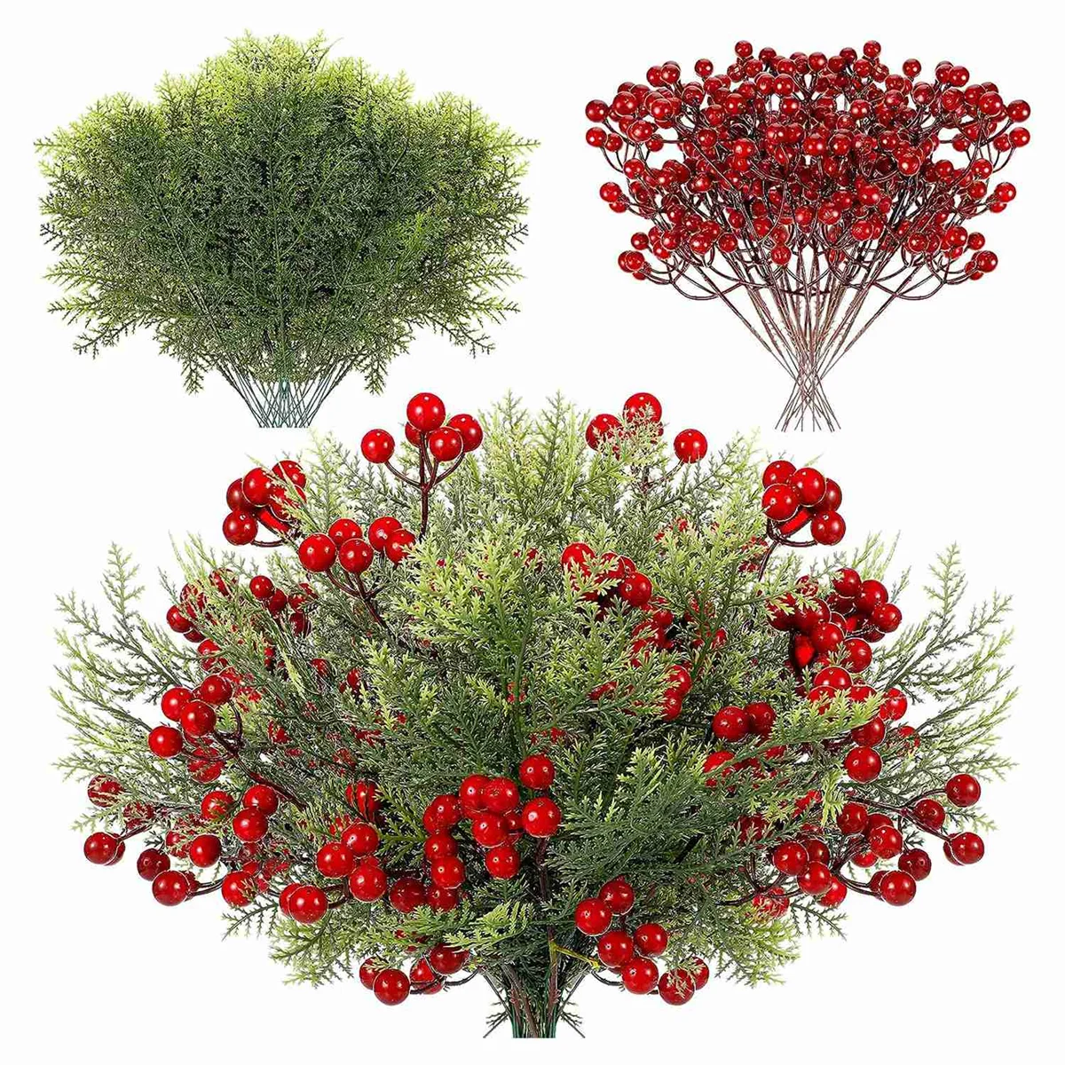 

48 Pcs Christmas Artificial Faux Cedar Branches, Artificial Sprigs Faux Pine Leaves, Greenery Pine Stems Picks for Xmas