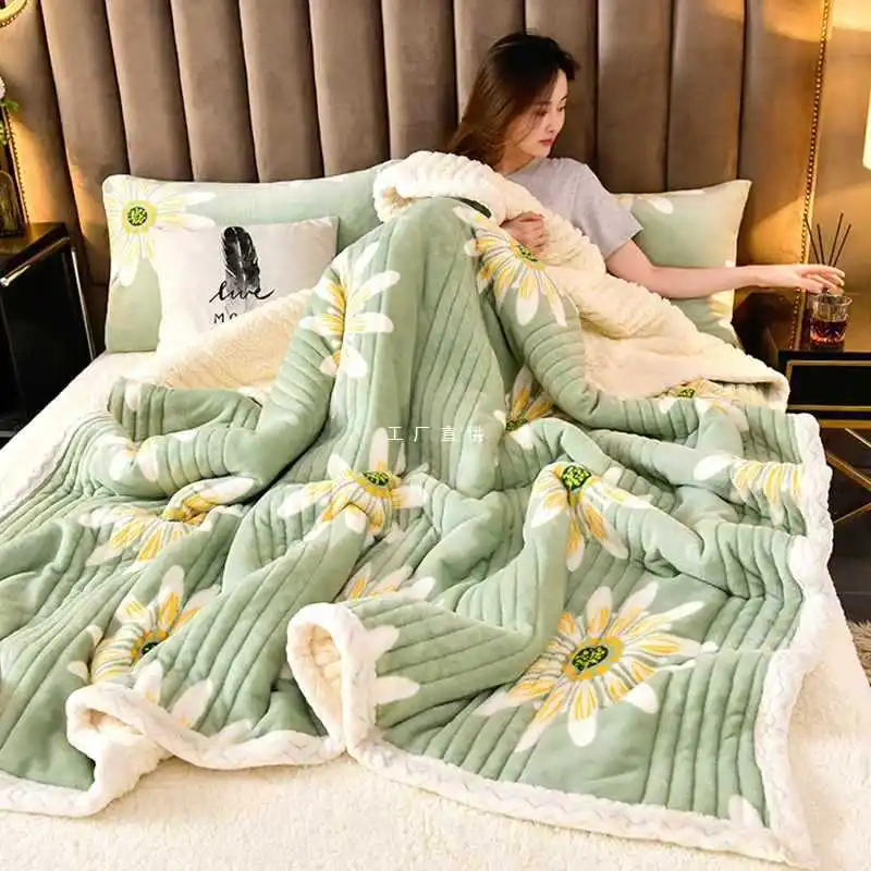 

Three-Layer Soybean Padded Blanket Thickened Milk Wool Office Nap Blanket Coral Lambswool Small Blanket For Household Use