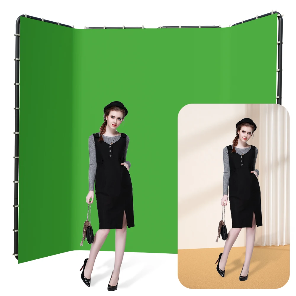 Складной фон 2,4x4 м рамка с фотографией зеленый сложенный для Tiktok Live Photo Studio Kit Chromakey рамка для зеленого экрана
