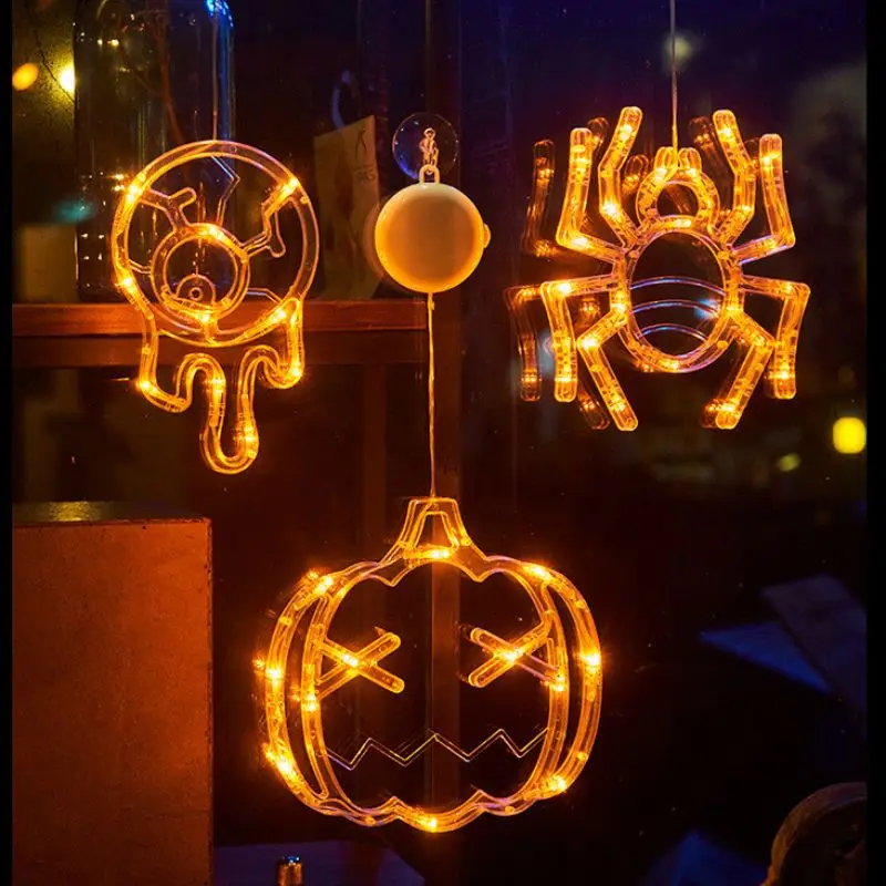 

Halloween Decorations Pumpkin Spider Window Lights LED Sucker Lamp Atmosphere Decoration Lamp String For Halloween Window Decor