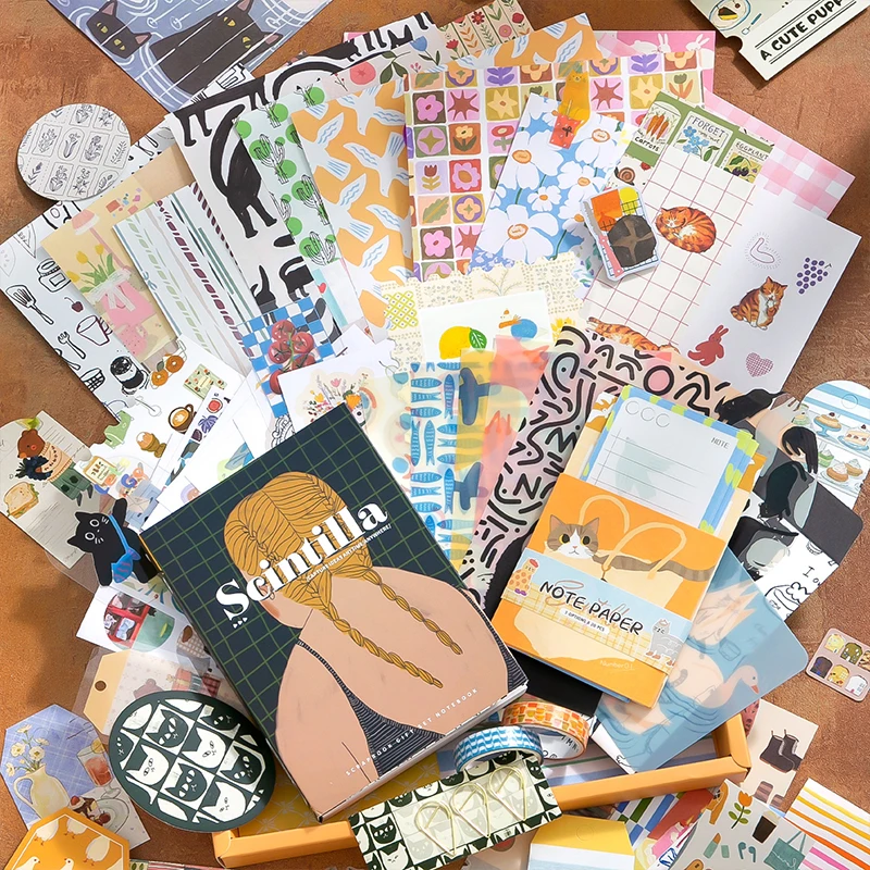 빈티지 문구 세트 귀여운 감성 저널 스크랩북킹 키트 스티커 포함 DIY 노트북 장식 카드 공예 용품