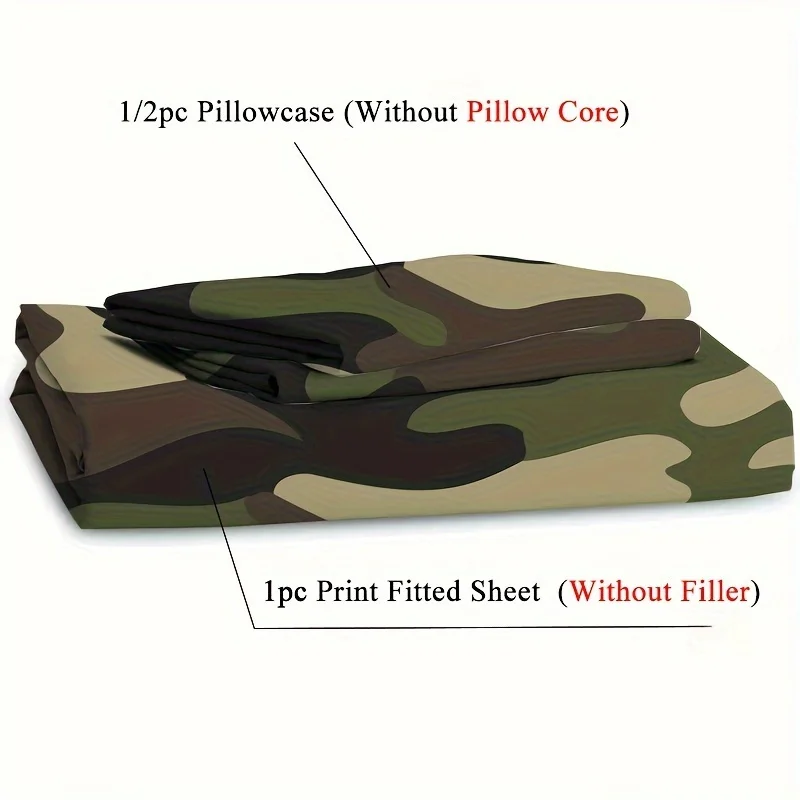 Classic Camouflage Pattern Fitted Sheet Set 1* Fitted Sheet+2*Pillowcases Mattress Covers Soft Breathable Bedding Set 6