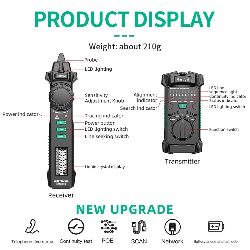 Tracker Cable LCD POE Cable Tester Toner Wire Checker Cat5 Cat6 Test Telephone/Network Cable Wire Tracker Toner Network Tool 3