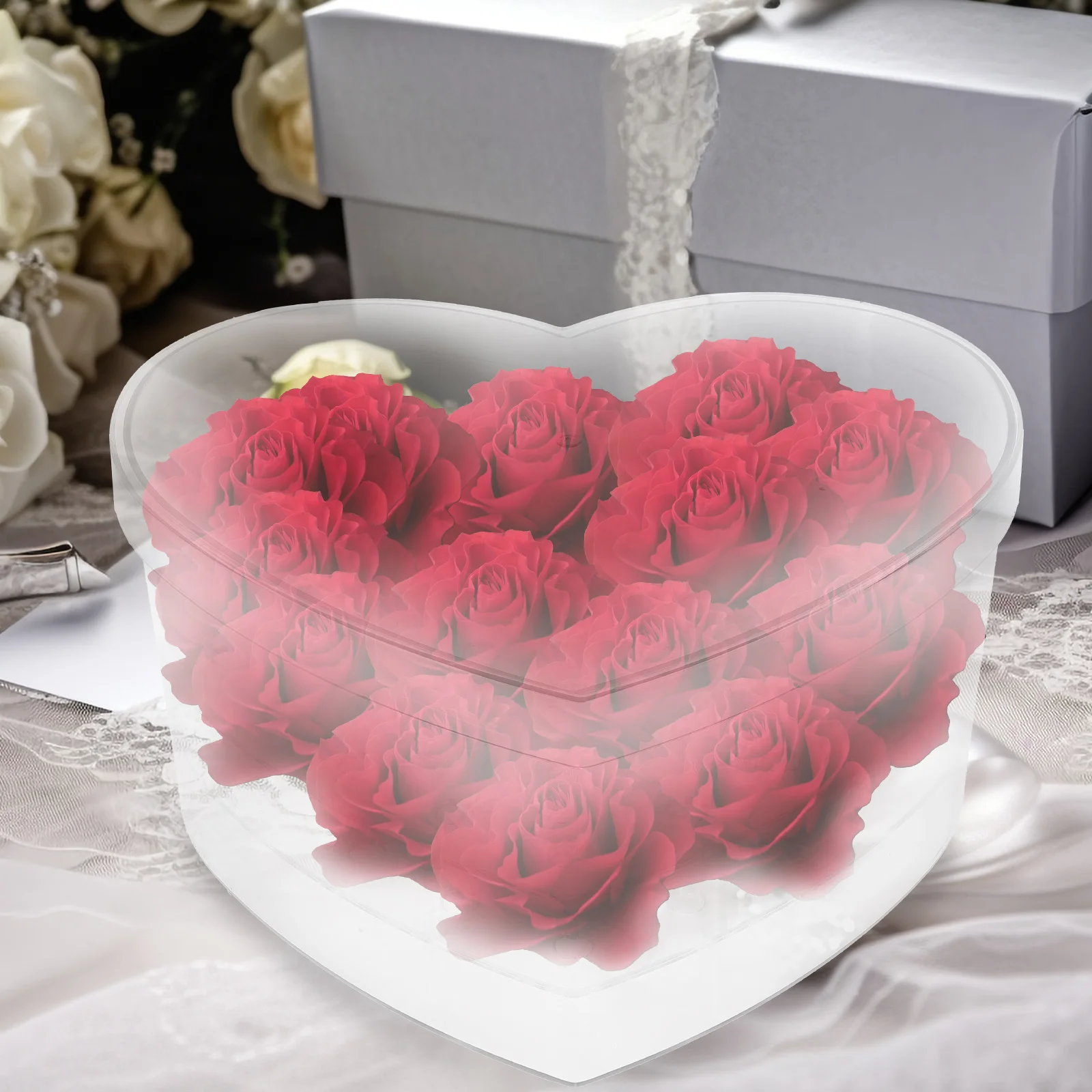 Heart Shaped Clear Flower Box Acrylic Decorative Box Transparent Vase For Romantic Gift Idea Valentine Day Present Teacher Day 4