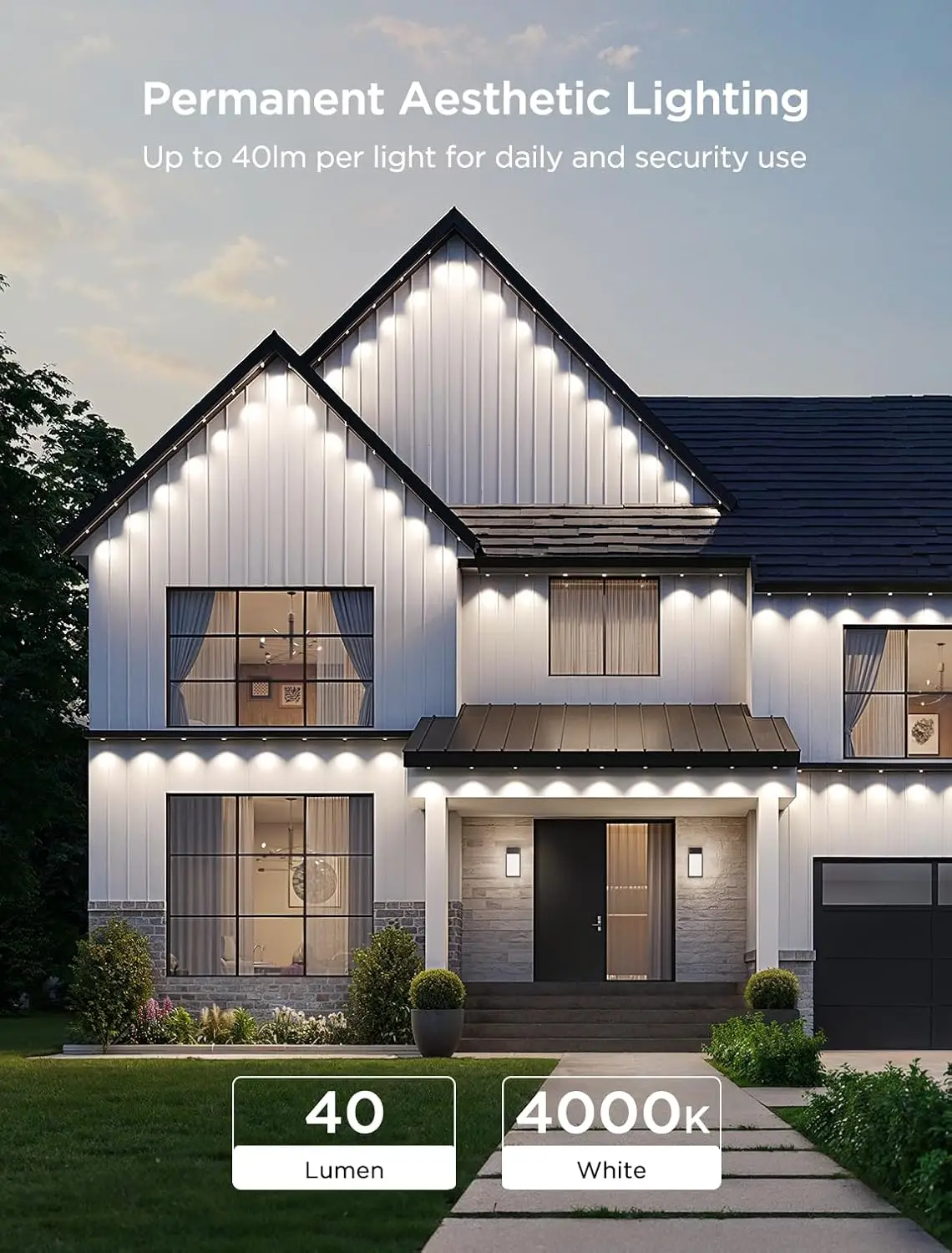 Permanent Outdoor Lights 2, 100ft RGBIC Outdoor Lights with 72 LED Lights, IP67 Waterproof, 100 Scene Modes with 40lm White