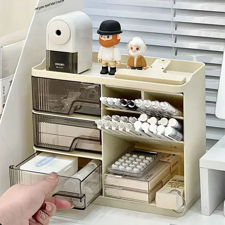 Desktop Drawer Storage Box Inclined Pen Holder Multifunctional Office Storage Shelf Stationery Organizer Students Supplies