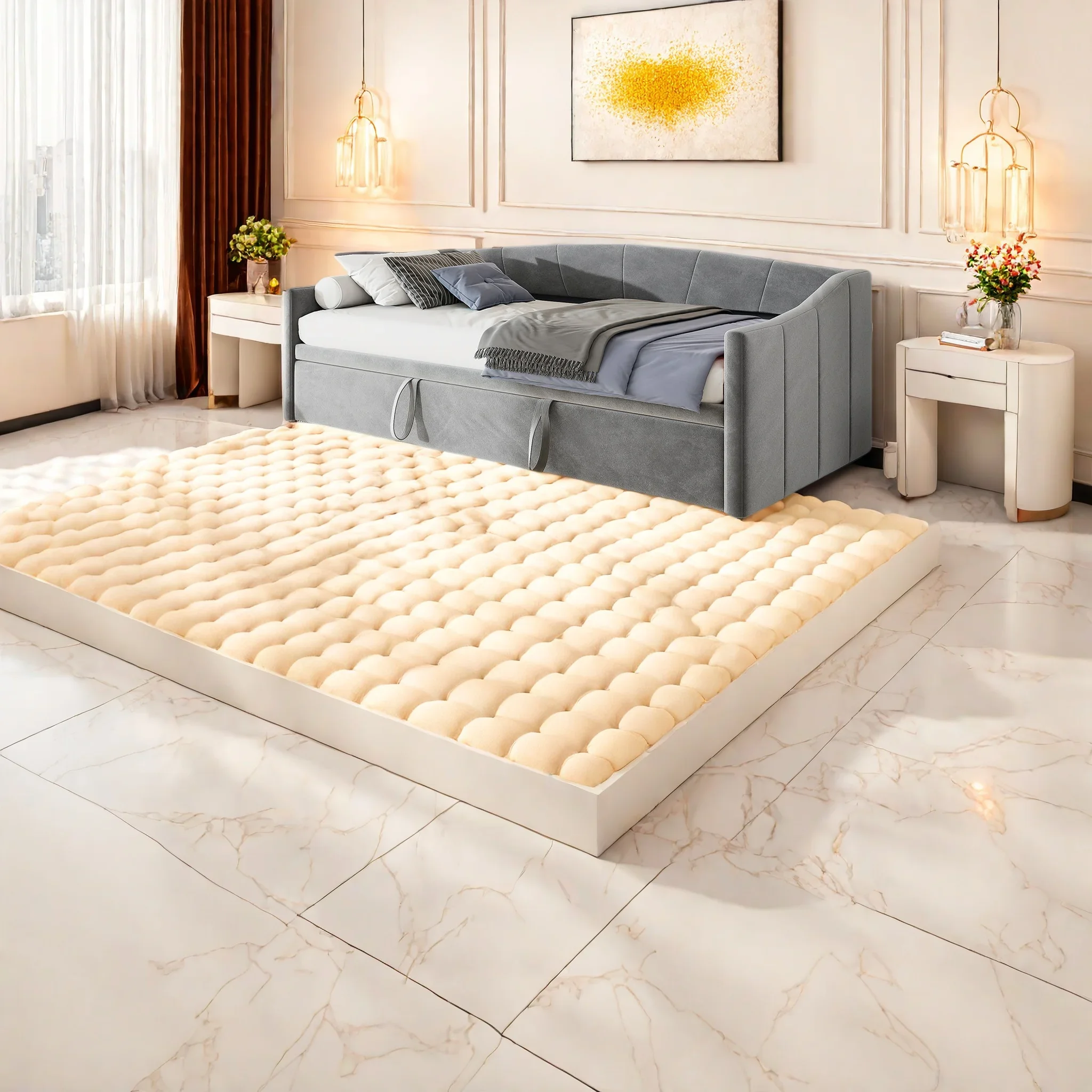 Rosahqnda 90/180x200 cm Klappsofa-Bett Ausziehcouch Einzelbett gepolstertes Tagesbett mit Ausziehbett ohne Matratze – Detail 10