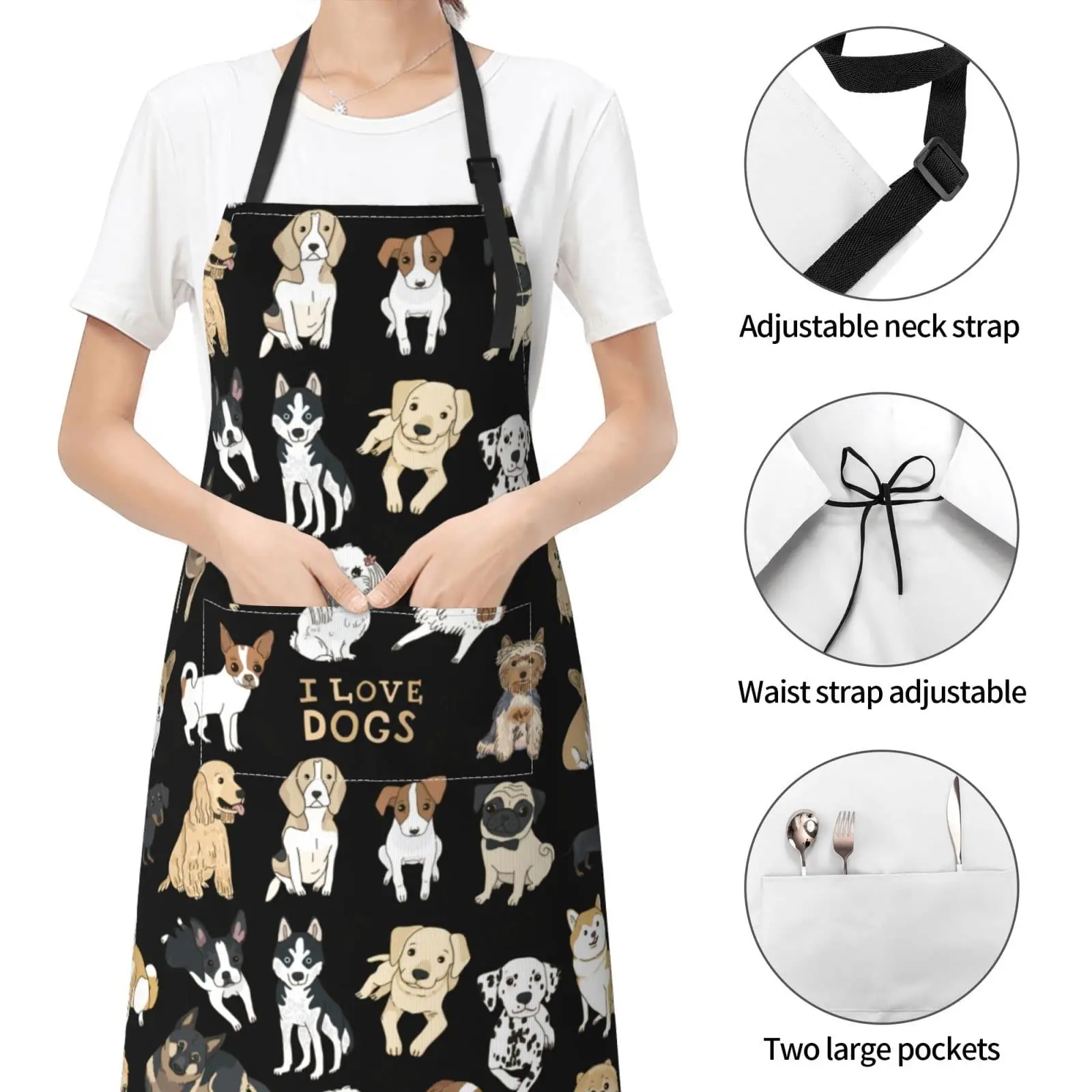 Cute Dog Grooming Apron,Funny Pet Grooming Waterproof Aprons for Women With 2 Pockets & Adjustable Neck 6