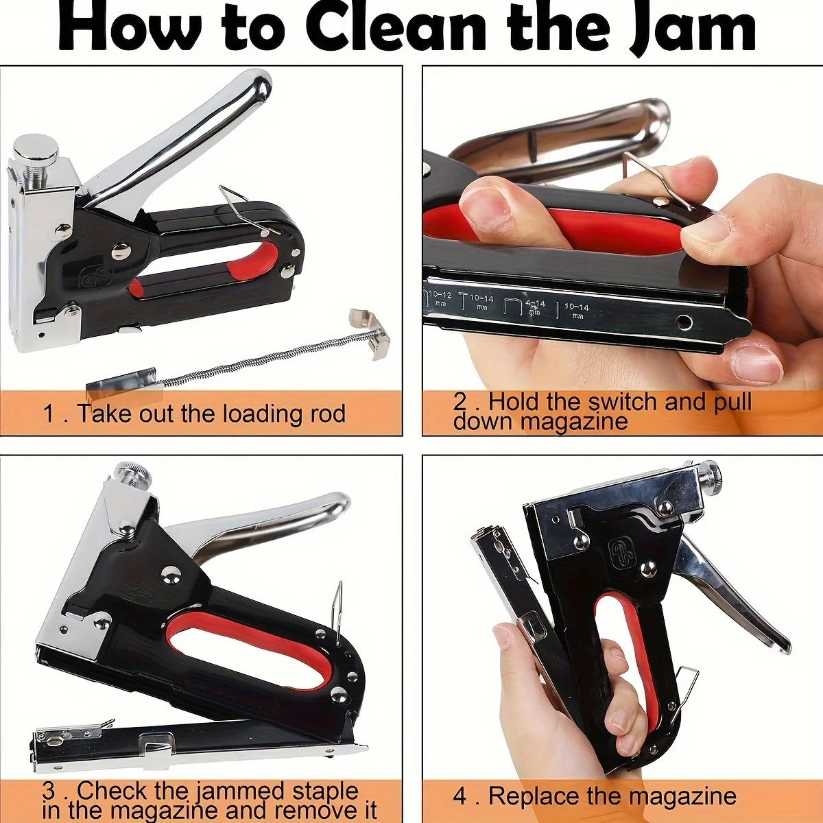 4 in 1 Staple Gun Heavy Duty with Staples Remover, Gloves, Manual Power Adjustment Stapler Gun for Wood Upholstery Carpentry DIY 6
