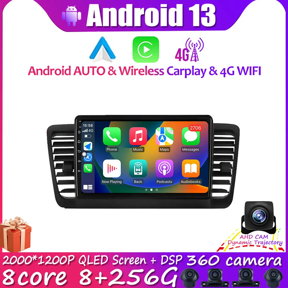 

9" Carplay Android 13 For Subaru Outback Legacy 2003-2009 Car Radio Multimedia Video Player Navigation GPS WIFI 4G LTE BT