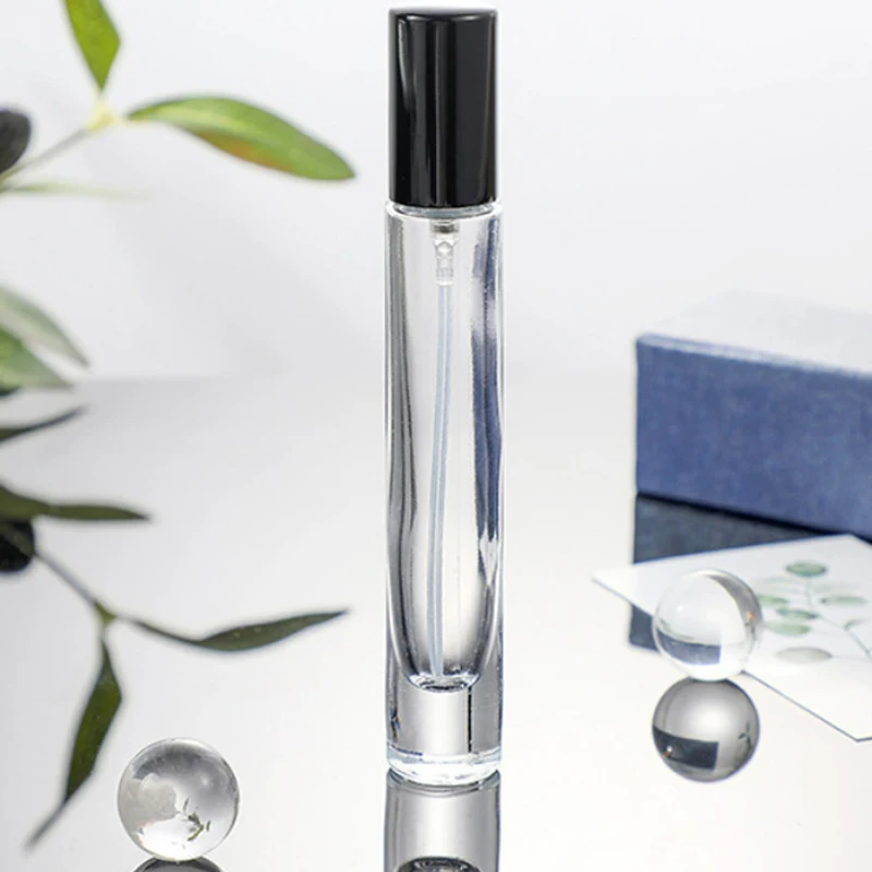 6/12pcs 10ml 두꺼운 투명 유리 향수 병 광장 라운드 리필 형 향수 스프레이 분무기 병 블랙 골드 실버 뚜껑