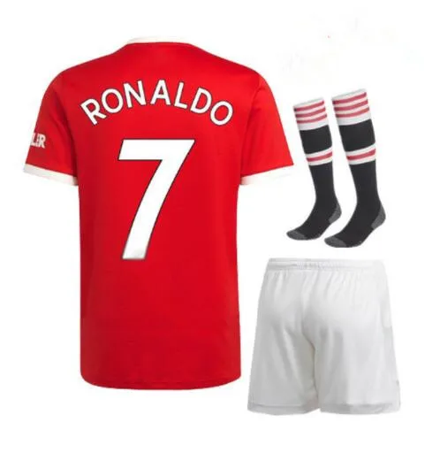 21/22 Mens + Kids Combination Suit SANCHO B.FERNANDES RASHFORD POGBA Football Shirts  Home Away Shirts mens shorts and t shirt set Men's Sets