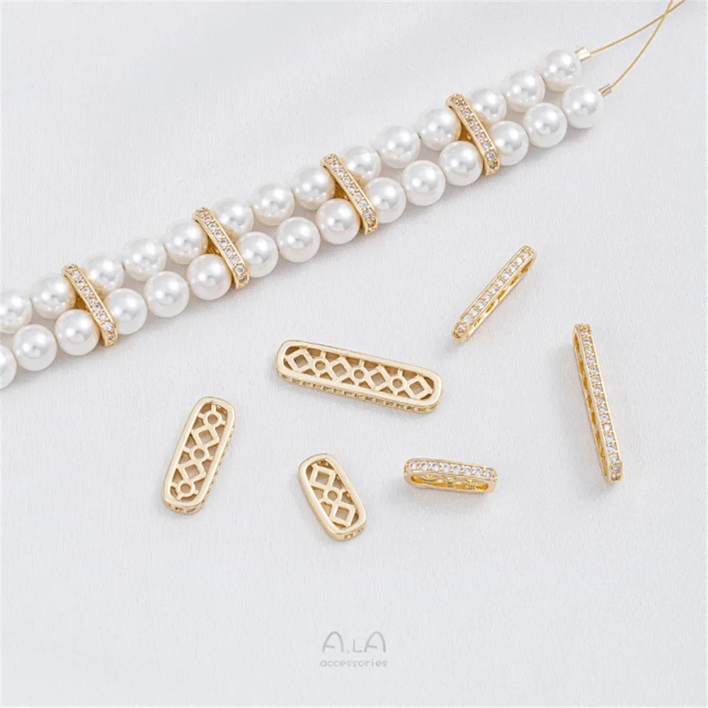 

14K Gold Coated Porous Elliptical Zircon Bead Spacer DIY Handmade Beaded Double Row Pearl Bracelet Spacer Accessory