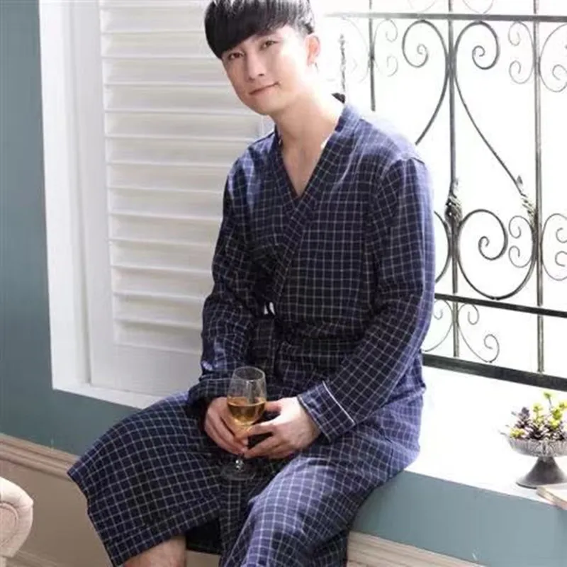 Spring Autumn Men's 100% Pure Cotton Nightgown Sexy Mid length Bathrobe Summer Oversized Comfortable Home Clothing