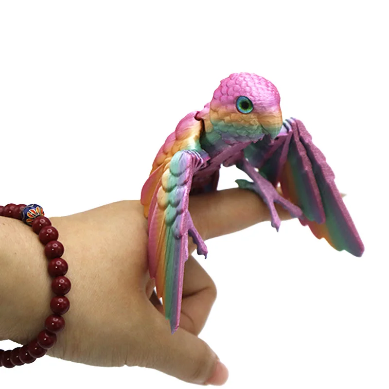 3D Printed Parrot Model Flexible Animal Statue Bird with Wings Moveable Joints Home Decoration Autism ADHD Fun Toys Holiday Gift